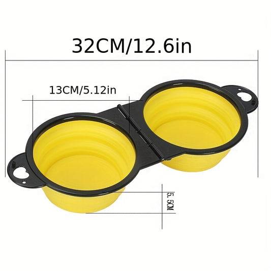 Collapsible Silicone Dog Travel Bowls, 2 In 1 Double Bowls Folding TPE Dog Food Bowl Water Bowl, Hangable Dog Feeder Dish Bowl For Outdoor Walking Camping Traveling