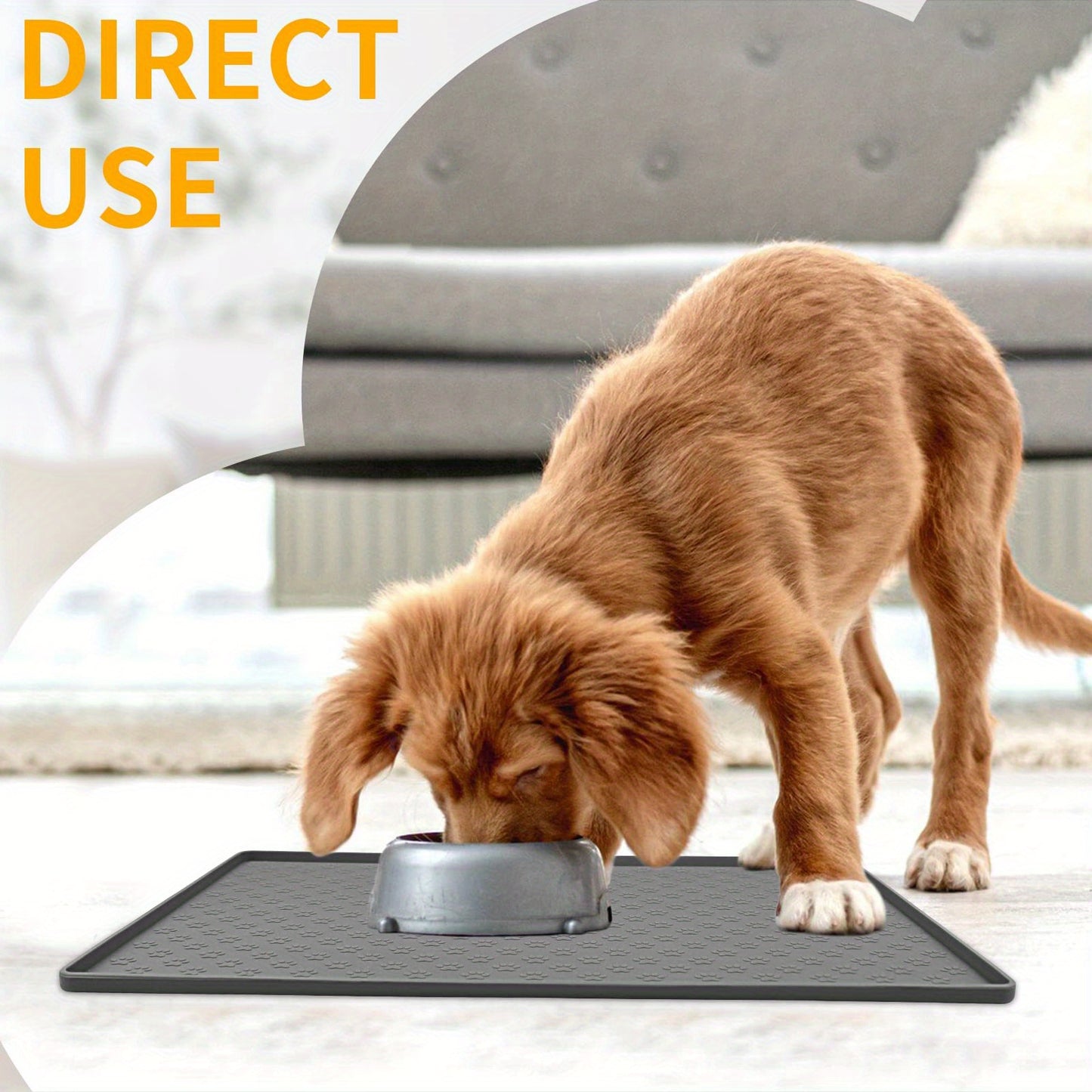 Dog Feeding Mat, Paw Print Silicone Dog Food And Water Bowl Mat Anti-Overflow Dog Food Mat Pet Placemat With Raised Edge