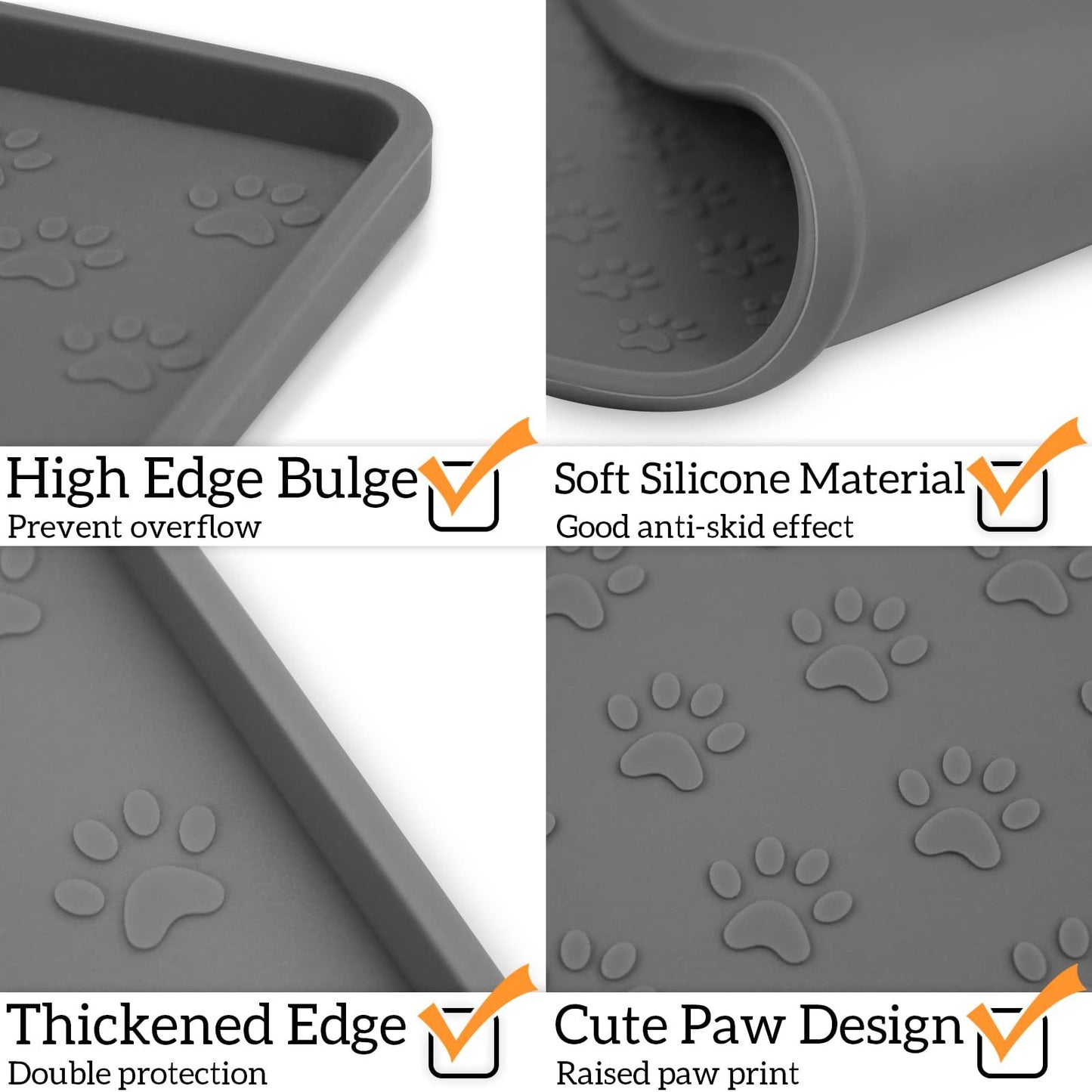 Dog Feeding Mat, Paw Print Silicone Dog Food And Water Bowl Mat Anti-Overflow Dog Food Mat Pet Placemat With Raised Edge