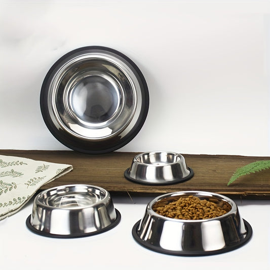 1pc Stainless Steel Dog Bowl, Durable Drop Resistant Dog Food Bowl Drinking Basin With Non-slip Base