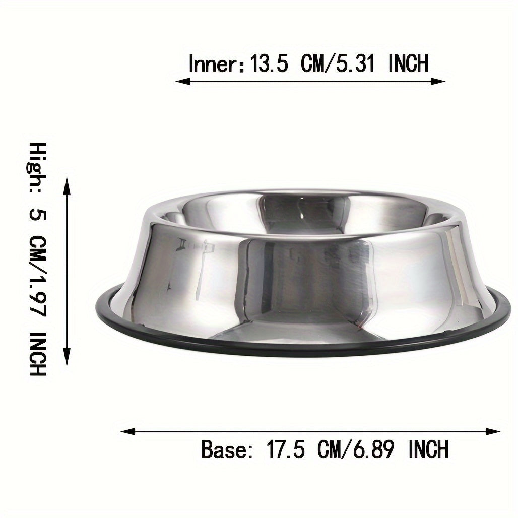 1pc Stainless Steel Dog Bowl, Durable Drop Resistant Dog Food Bowl Drinking Basin With Non-slip Base