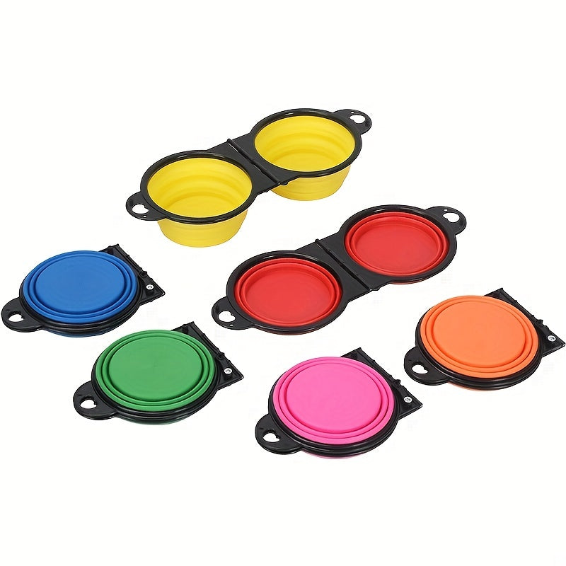 Collapsible Silicone Dog Travel Bowls, 2 In 1 Double Bowls Folding TPE Dog Food Bowl Water Bowl, Hangable Dog Feeder Dish Bowl For Outdoor Walking Camping Traveling