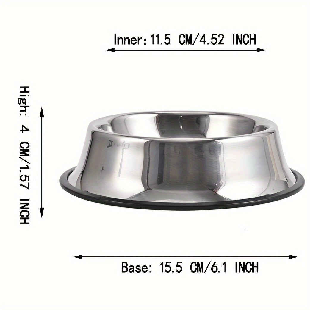 1pc Stainless Steel Dog Bowl, Durable Drop Resistant Dog Food Bowl Drinking Basin With Non-slip Base