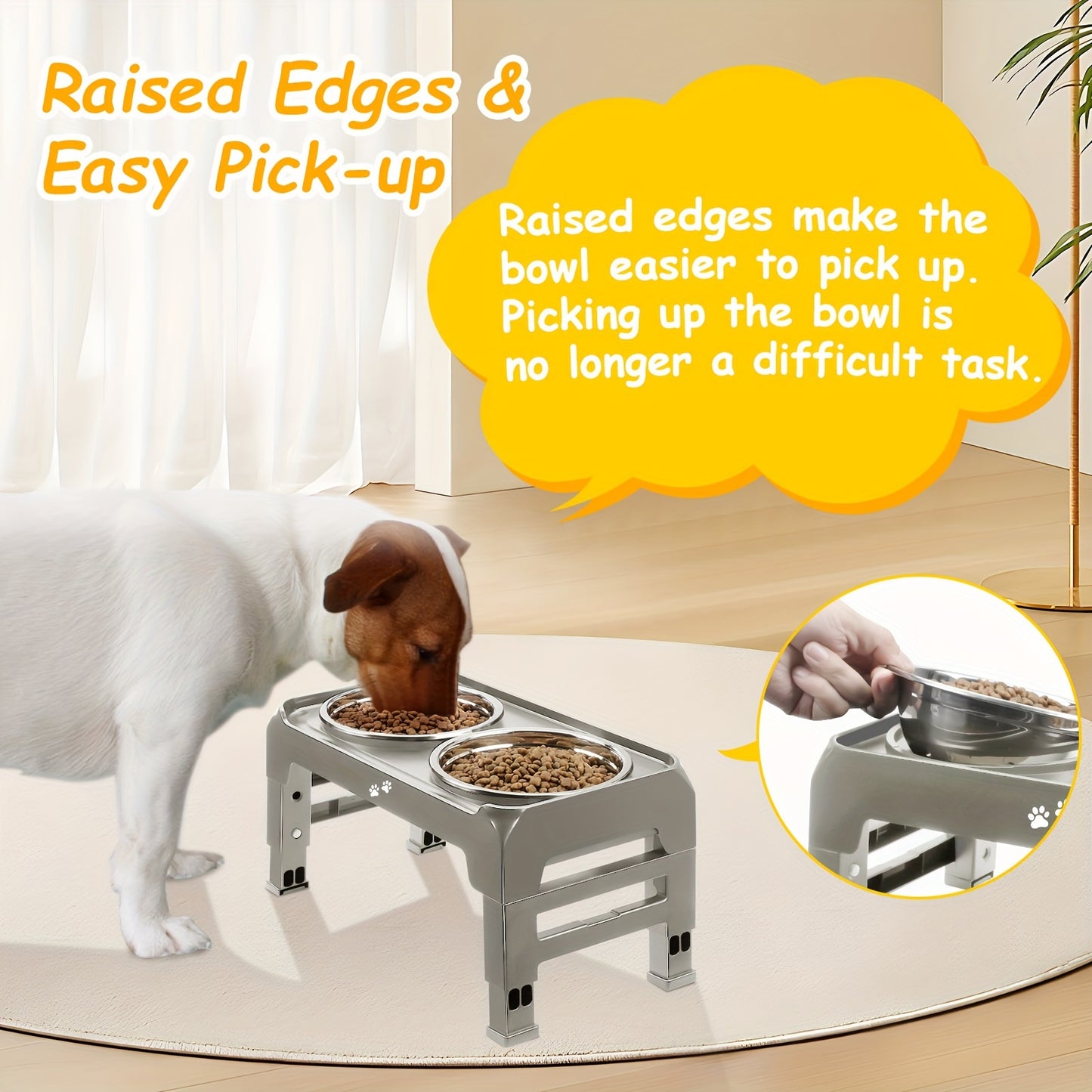 Dog Bowl Holder 3 Height Adjustable Dog Bowl Holder with 2 Stainless Steel Dog Food Bowls Non-slip Dog Feeder, Suitable for Small and Medium Dogs Light Brown Gray