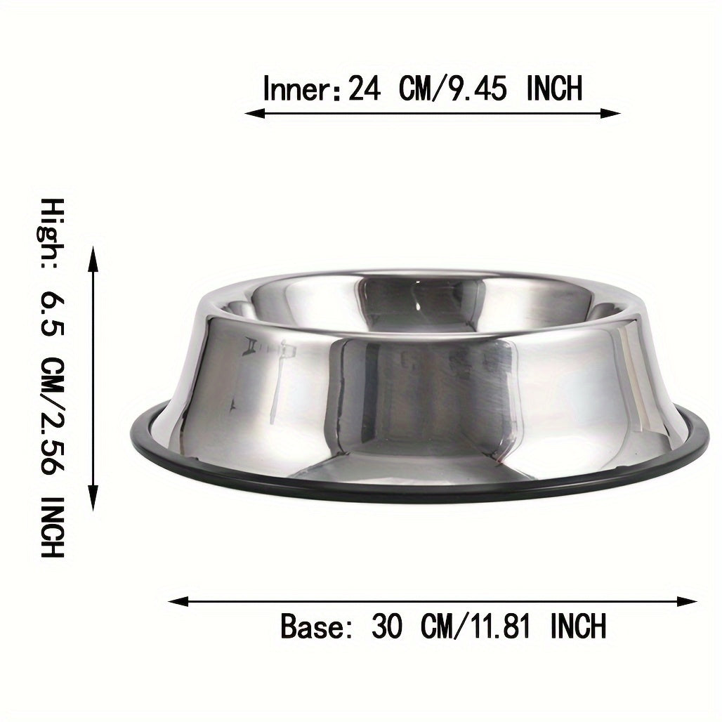 1pc Stainless Steel Dog Bowl, Durable Drop Resistant Dog Food Bowl Drinking Basin With Non-slip Base