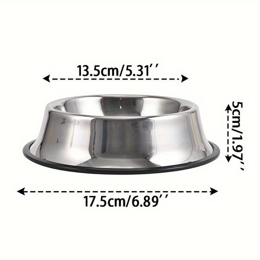 1pc Stainless Steel Dog Bowl, Durable Drop Resistant Dog Food Bowl Drinking Basin With Non-slip Base