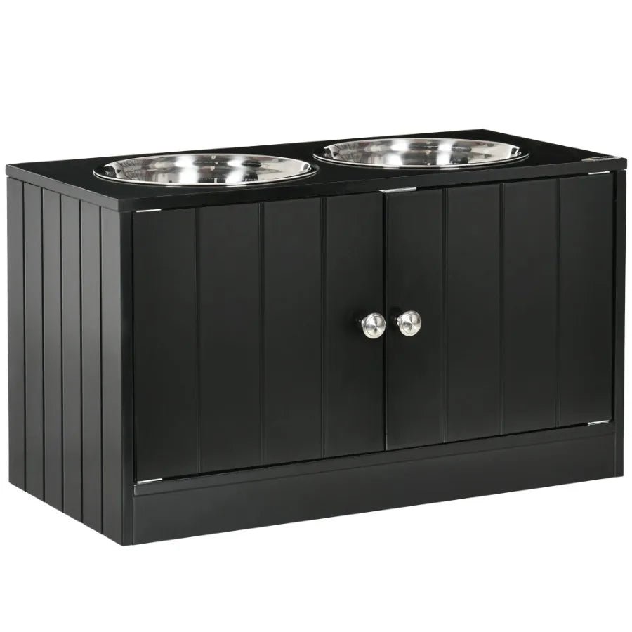 MagneticDoor Dog Food Storage Cabinet Dog Feeding Station Black