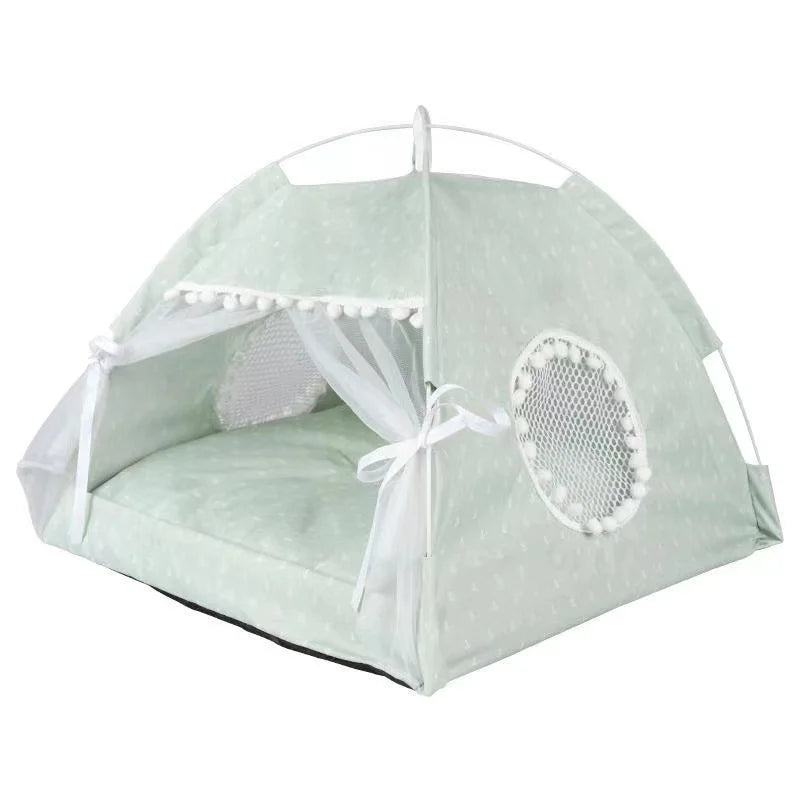 Pet Dog Tent House Floral Print Enclosed Cat Tent Bed Indoor Folding Portable Comfortable Kitten Bed Kennel For Small Pets