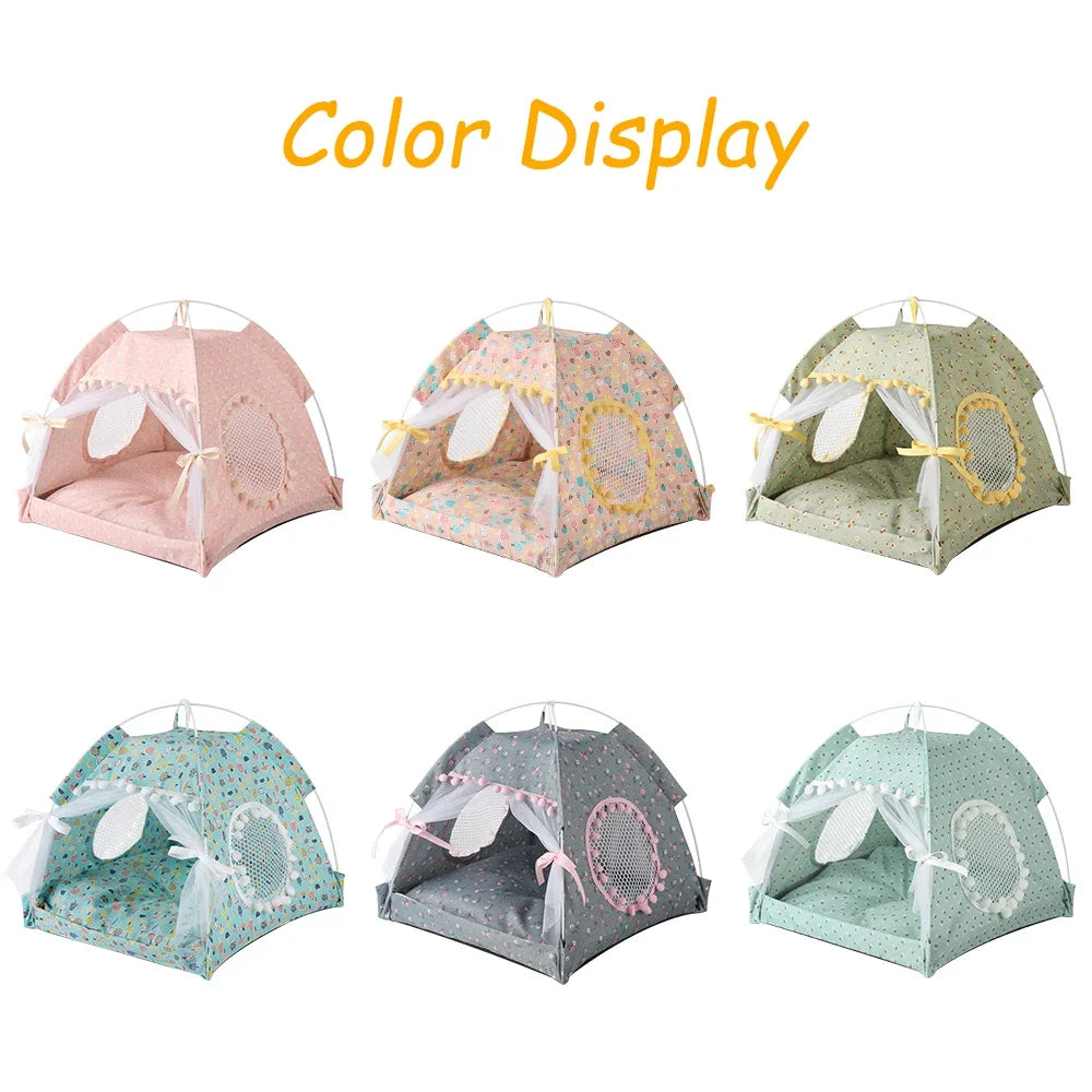 Pet Dog Tent House Floral Print Enclosed Cat Tent Bed Indoor Folding Portable Comfortable Kitten Bed Kennel For Small Pets