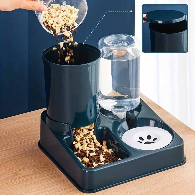Dual Bowl Automatic Cat Feeder with Water Dispenser - Modern Pet Feeding Station for Cats and Small Dogs, Hygienic Design, Convenient Food and Water Dispensing, Ergonomic and Stylish Home Decor, Dog Food Bowl | Sleek Pet Feed