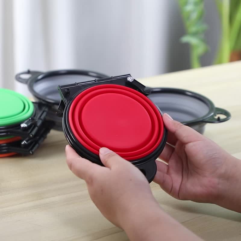 Collapsible Silicone Dog Travel Bowls, 2 In 1 Double Bowls Folding TPE Dog Food Bowl Water Bowl, Hangable Dog Feeder Dish Bowl For Outdoor Walking Camping Traveling