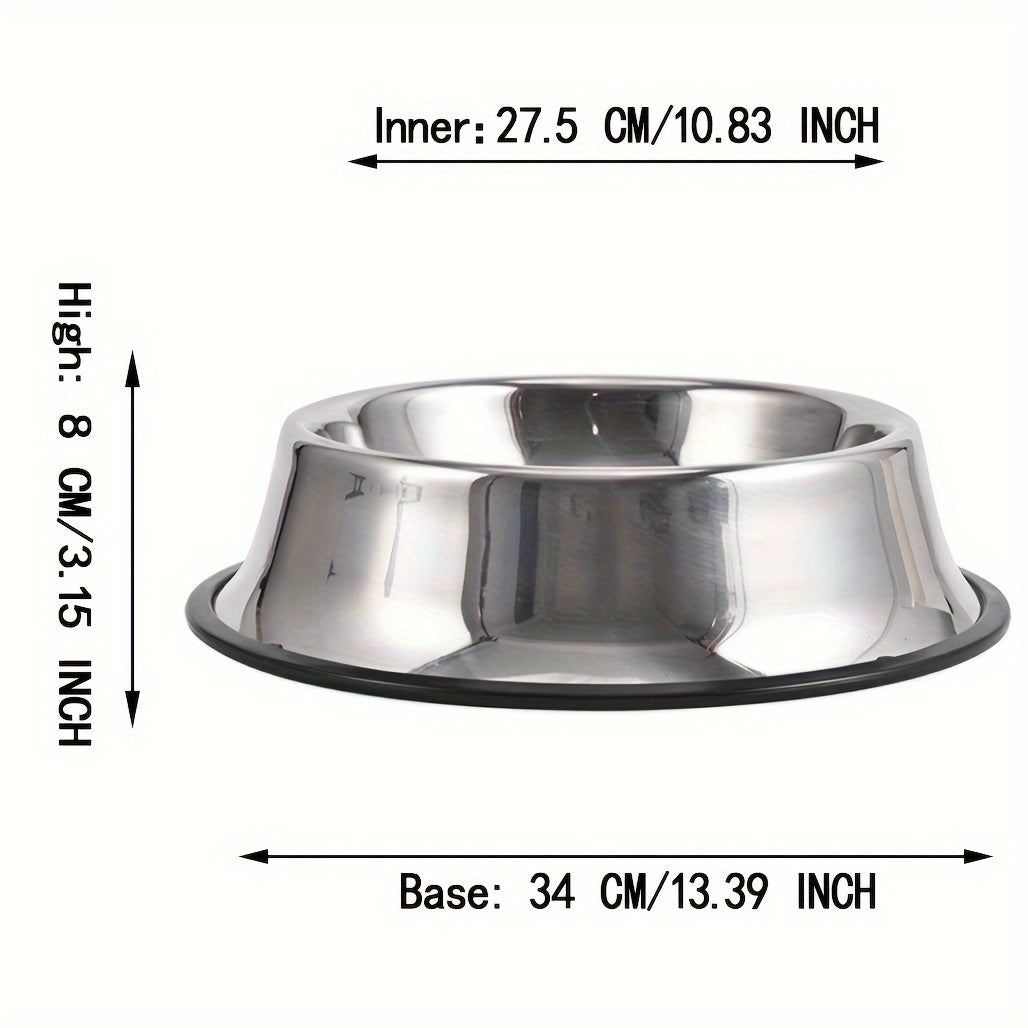 1pc Stainless Steel Dog Bowl, Durable Drop Resistant Dog Food Bowl Drinking Basin With Non-slip Base