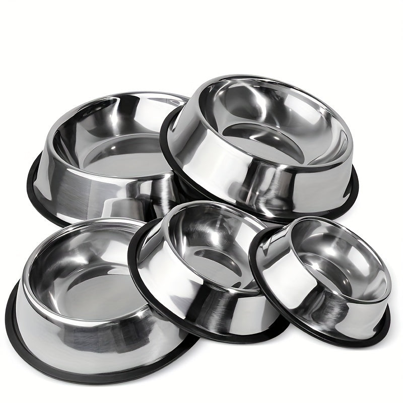 1pc Stainless Steel Dog Bowl, Durable Drop Resistant Dog Food Bowl Drinking Basin With Non-slip Base